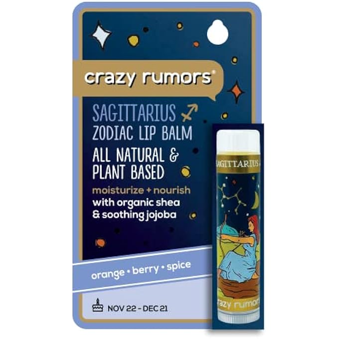 crazy rumors SAGITTARIUS ZODIAC ALL NATURAL, PLANT BASED LIP BALM TO MOISTURIZE AND NOURISH YOUR LIPS - FIRE BLEND (SWEET ORANGE, FRESH BERRY, AROMATIC SPICE) - Image 1
